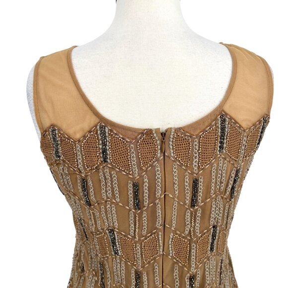 Sundance Beaded Moondusk Top Sleeveless Mesh Beige Tan Size Medium Petite - Picture 8 of 12